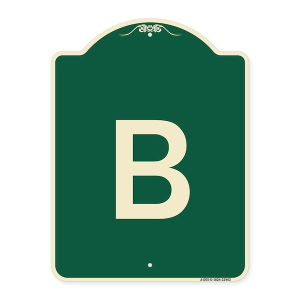 Designer Series Sign W/ Letter B, Green & Tan Heavy-Gauge Aluminum Sign, 24" x 18", G-1824-22962